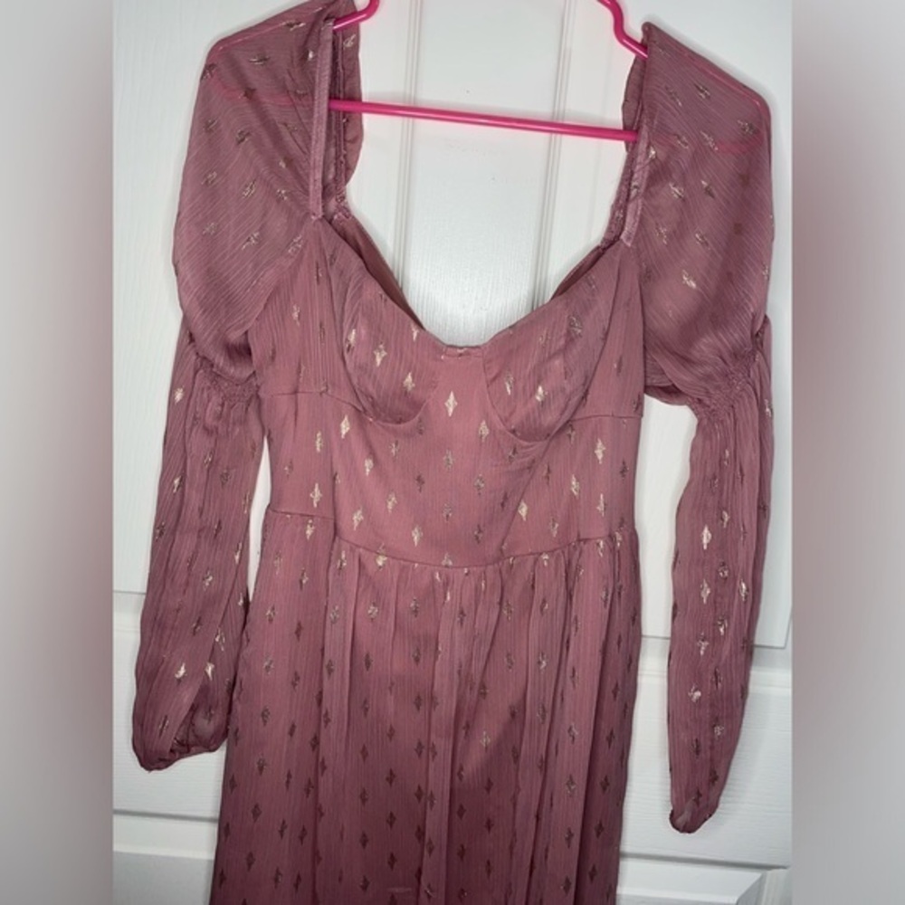 Crystal Doll Pink Mini Dress with Sweetheart Neckline and Bishop Sleeves